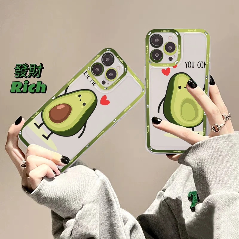 

Cute Cartoon Avocado Phone Case For iPhone 13 14 Pro Max XS XR 12 11 Pro 13 Mini 6 7 8 Plus Soft Clear Back Cover