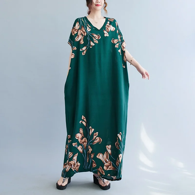 

Женское атласное платье с коротким рукавом, повседневное длинное платье-макси с цветочным принтом, свободного покроя, в винтажном стиле, эл...
