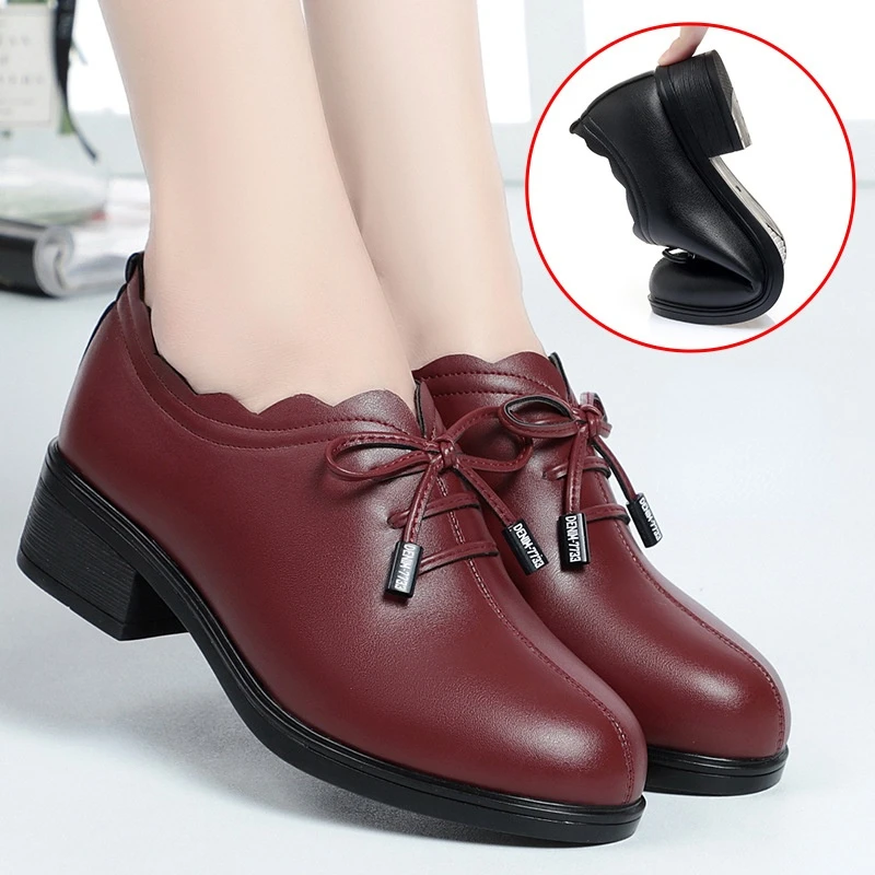 

Black Women Pumps Plus Size 35-42 Fashion Soft Spring Autumn Mother Shoes Lace-up 3cm 5CM Chunky Heel Female Office High Heels