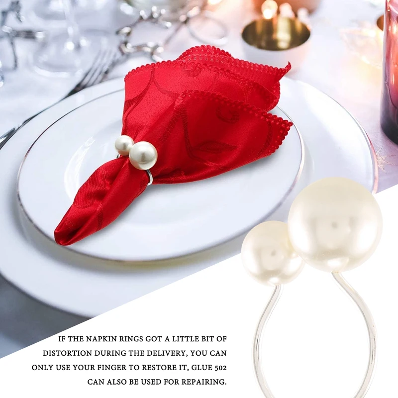 

Napkin Rings Pearl Serviette Buckle Napkin Holder For Xmas, Family Gathering, Dinner Party, Wedding Decor 12Pcs