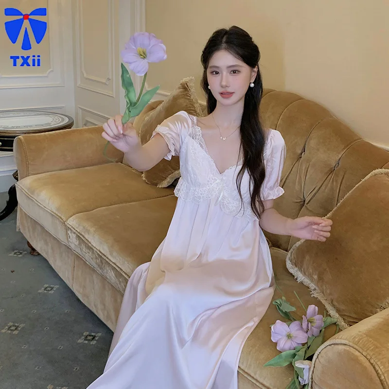 Длинное платье пижамы в стиле принцессы сексуальное летнее женское из ледяного