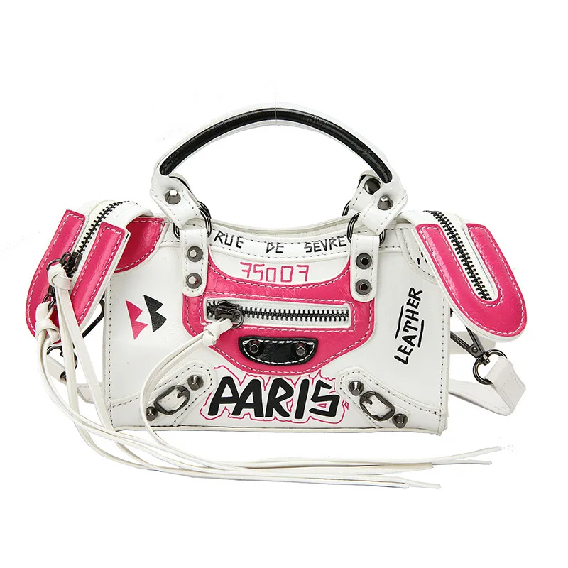 pu womens bag new 2022 fashion rivet graffiti ins messenger small square bag purses and handbags designer high quality free global shipping