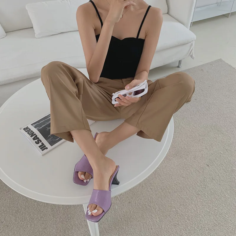 Summer New Square Toe High Heels Sexy Layered Stiletto Sandals Luxury Brand Yellow Women's Shoes 2022  Sandels for Women