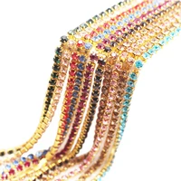 1 meter glitter rhinestones chain gold claw base shiny crystals strass stones trim sewing rhinestones for garment crafts gems