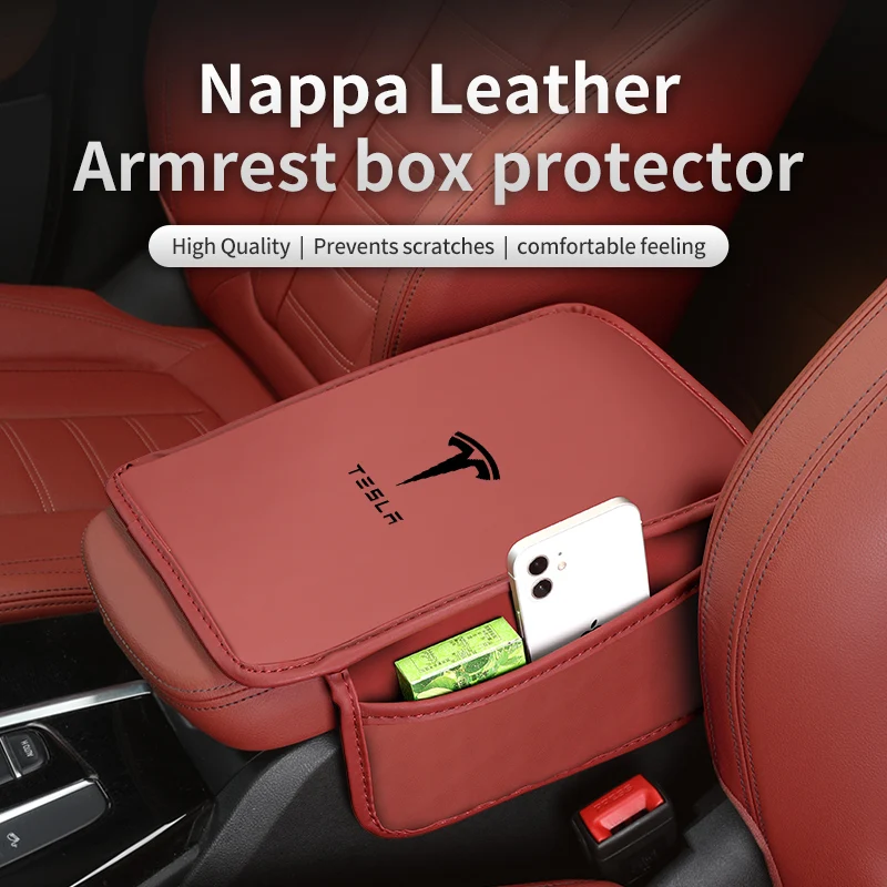 

PU Leather Car Armrest Pad Set Universal Center Console Armrest Protection Pad For Tesla Model 3 Model S Model X Model Y Roadste