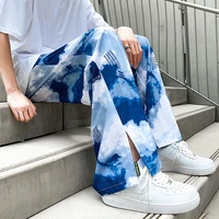 2021 new tie dyed ice silk men pants capris high street style casual wide pants male white cloud trousers mens clothing