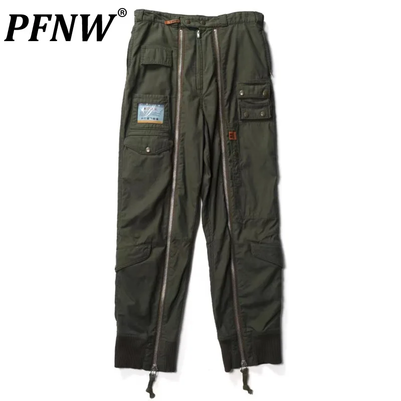 

PFNW Spring Autumn Men's High Street Safari Style Chic Design Colorful Multi-pocket Zipper Casual Trousers Fashion Pants 28A0211