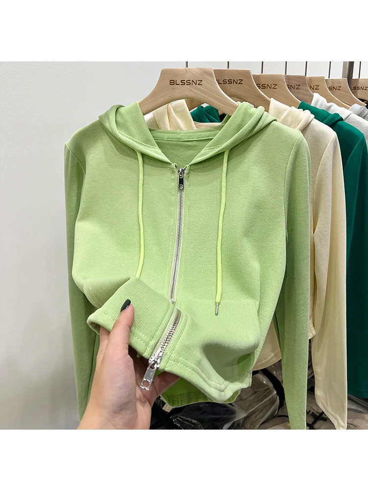 

Короткий Спортивный джоггеры на молнии с капюшоном, весна 2023, женская модная уличная одежда, толстовки с длинным рукавом, женские топы, одежда