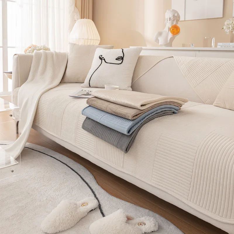 

Nordic Winter Velvet Plush Quilted Sectional Sofa Cover Soft Flannel Non-slip Sofa Towel Solid Color Couch Cover for Living Room