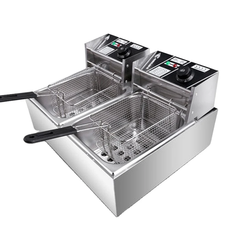 

Настольная фритюрница из нержавеющей стали, 6 л + 6 л, 2 бака, 2 корзины