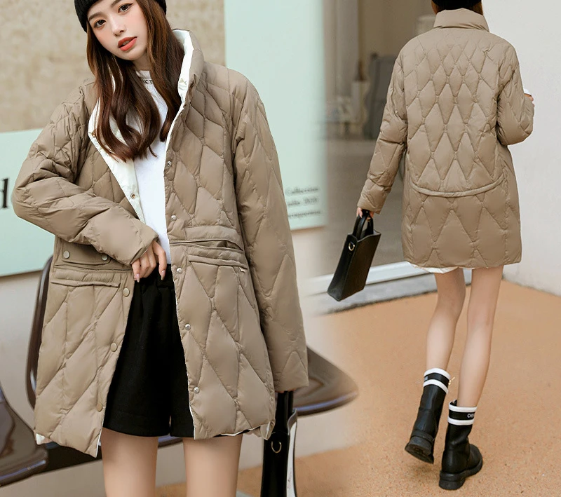 Coats for Winter Women Down Jacket Light Medium Long Standing Collar Slim High Fleece Content Cold-resistant Warm Coat Overcoat enlarge