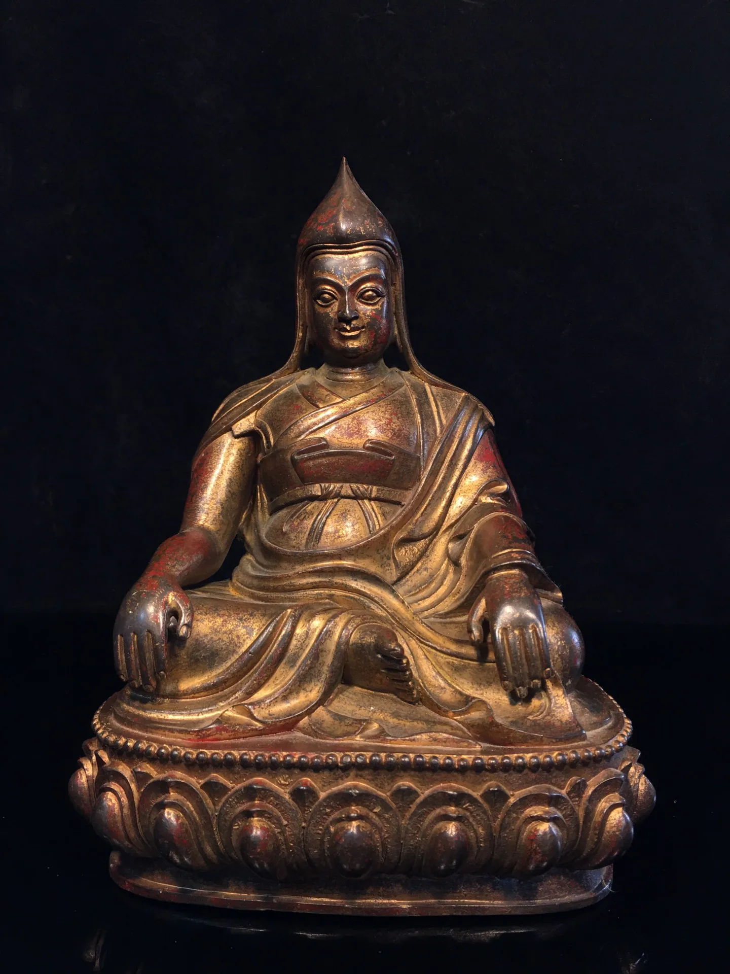 

Коллекция тибетских храмов 10 дюймов, старое бронзовое позолота tsongkhкак Tson-Kha-Pa, буддийский учитель, лотос, сценическое поклонение, зал, городской дом