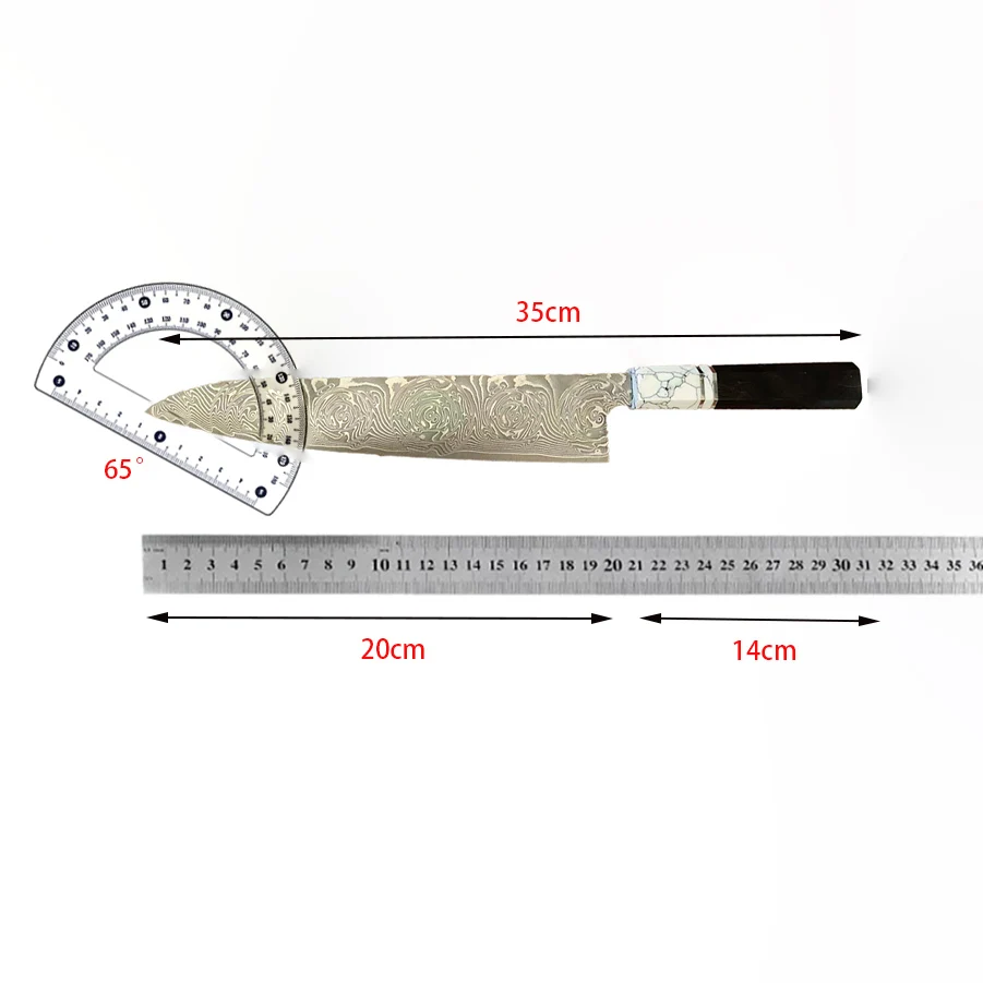 Нож шеф-повара 67 слоев дамасское лезвие из стали VG10 черное дерево и бирюзовая