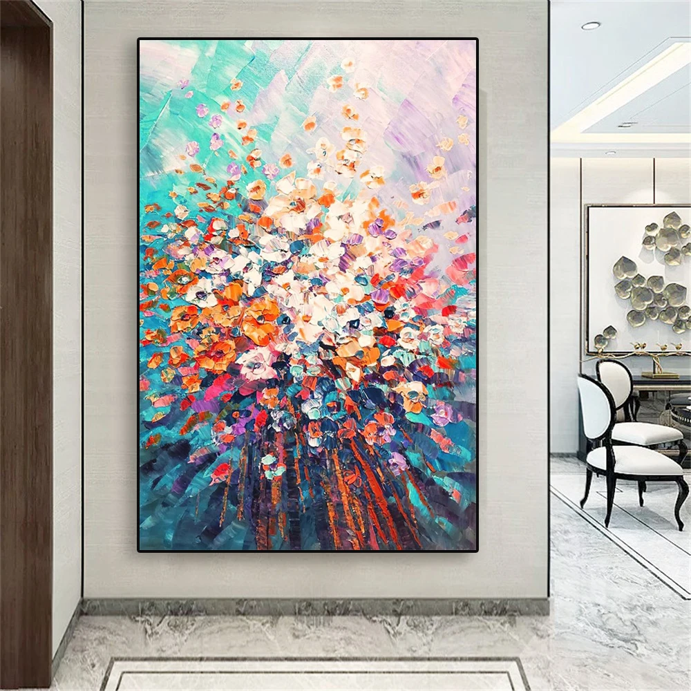 

Abstract Colorful Flower Poster Texture Oil Painting on Canvas Painting Prints Blooming Floral Modern Living Room Wall Decor