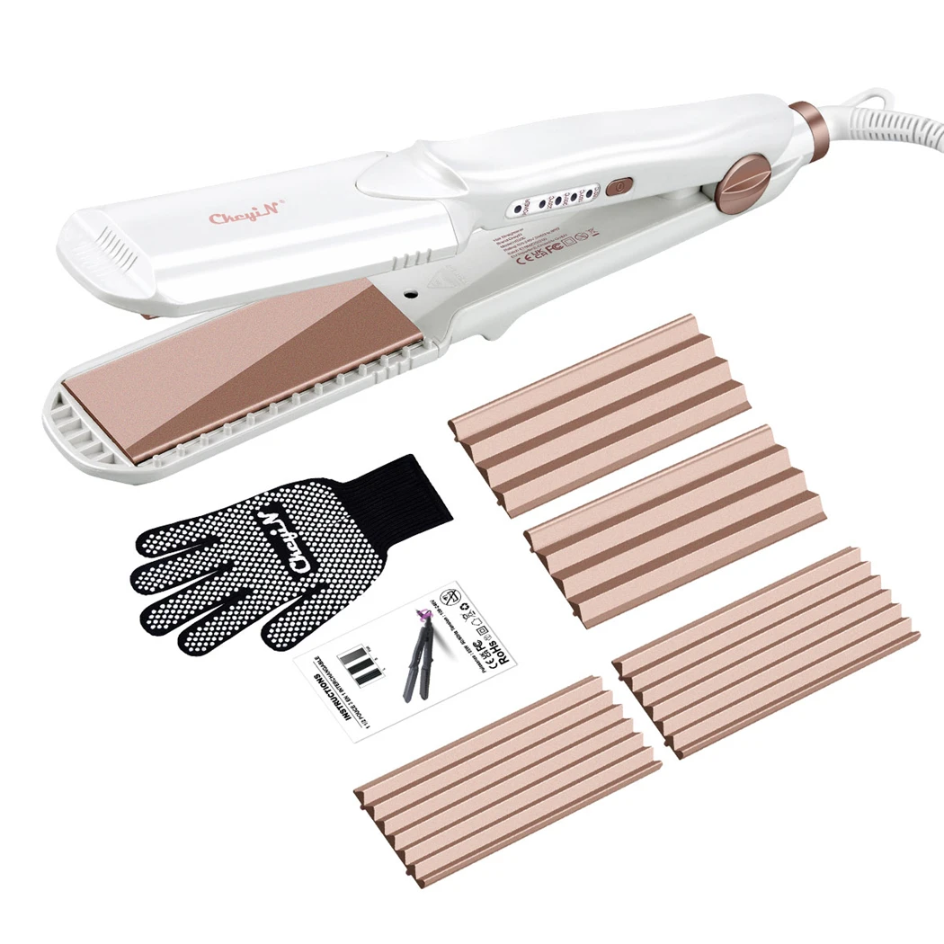 

CkeyiN 3 in 1 Negative ion Hair Straightener Curler Interchangeable Plates Ceramic Crimper Corrugated Wave Flat Iron Styler Tool