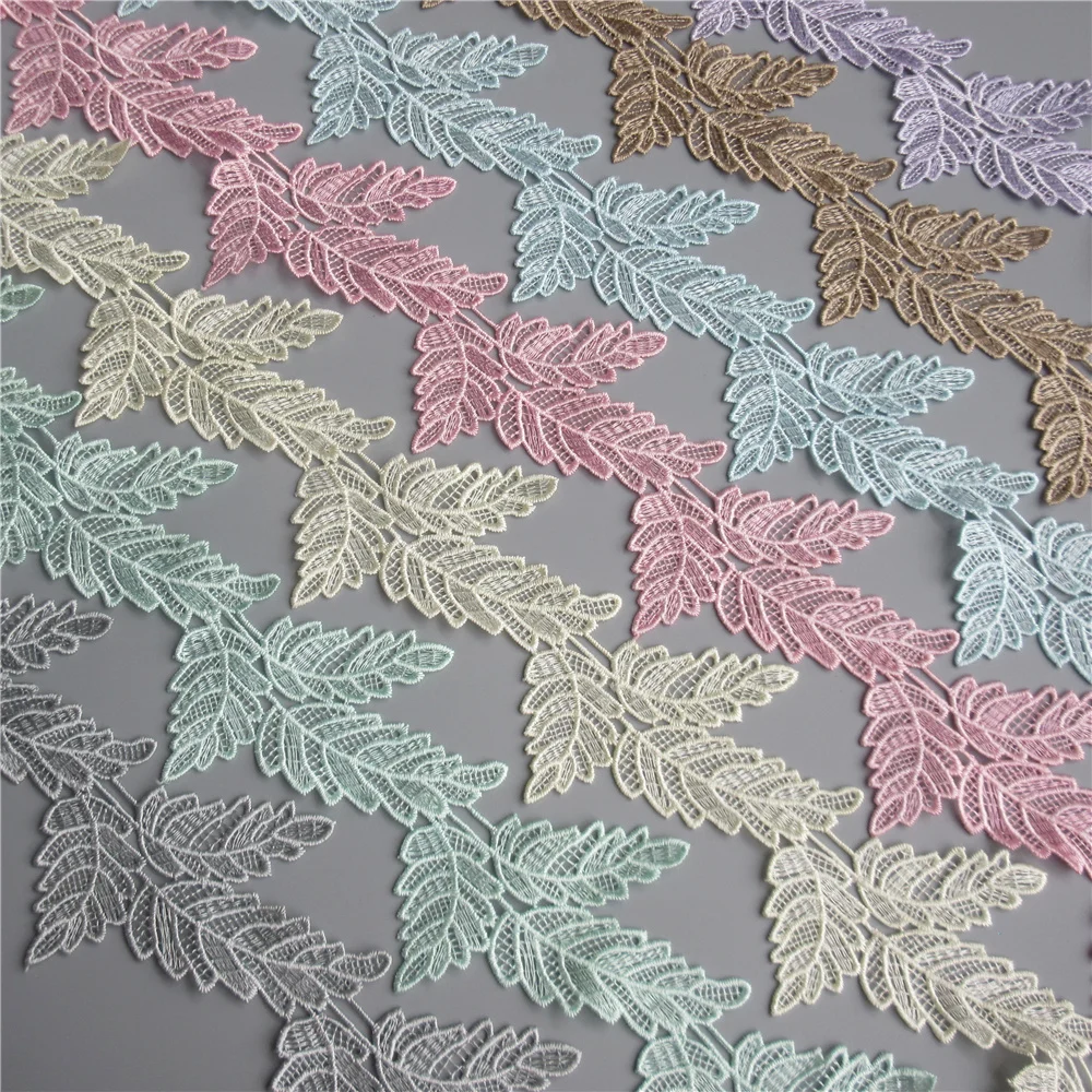 2 ярда растворимая белая черная лента из полиэстера с вышитыми листьями