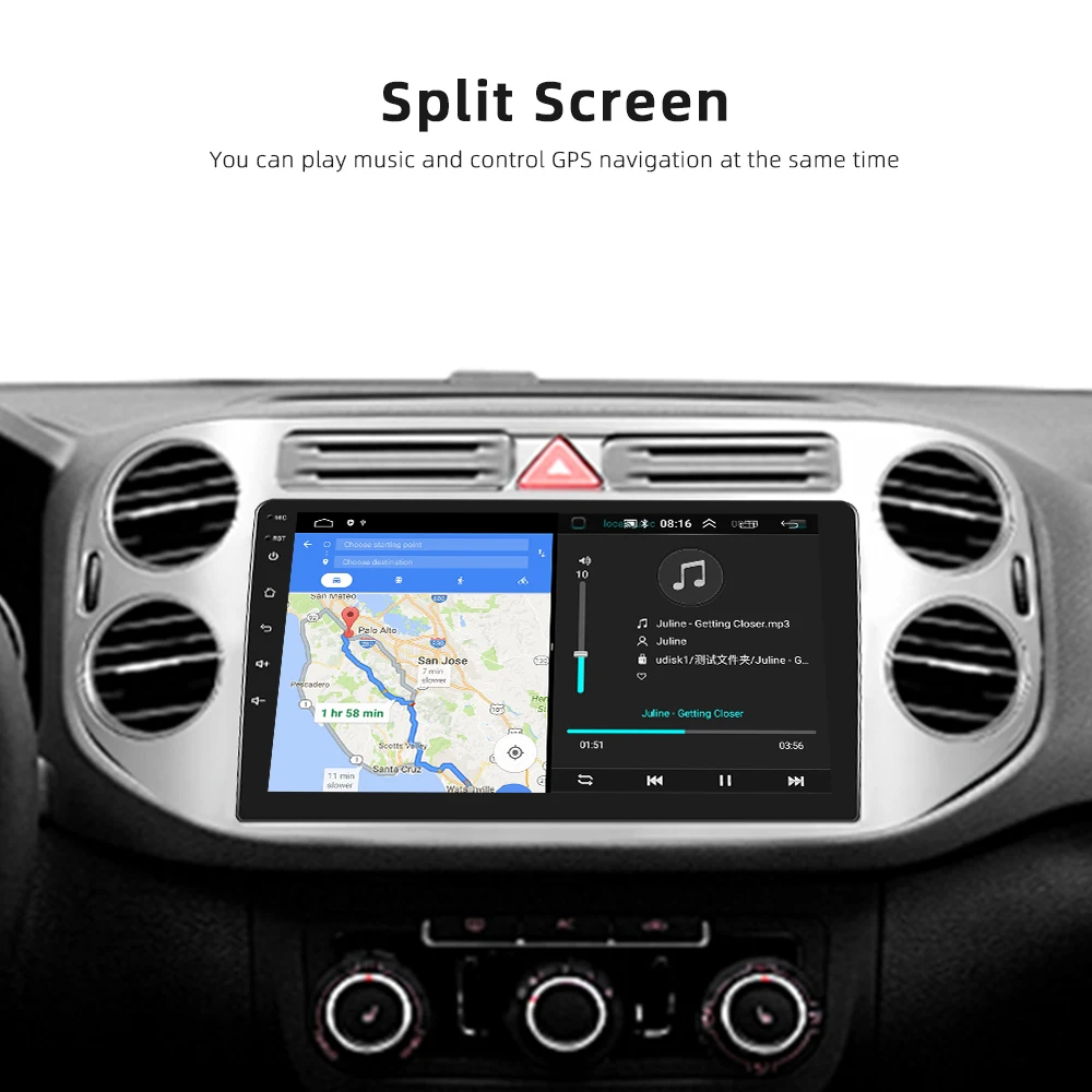 Автомагнитола Podofo для Volkswagen Tiguan 2010-2015 мультимедийный видеоплеер Carplay GPS-навигация