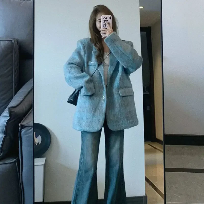 

Женский винтажный шерстяной Блейзер UNXX в клетку, Осень-зима, новинка, роскошная свободная шикарная верхняя одежда, Блейзер, топ 2023, женская одежда