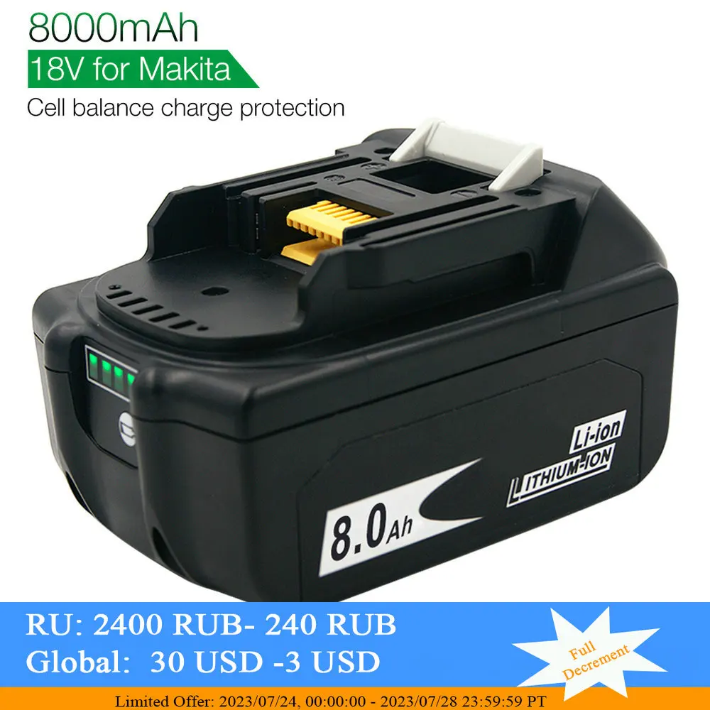 Новая версия BL1860 BL1880B 18 в 8000 мАч литий-ионная аккумуляторная батарея для Makita 18 В батарея BL1840 BL1850 BL1830 BL1860B LXT 400