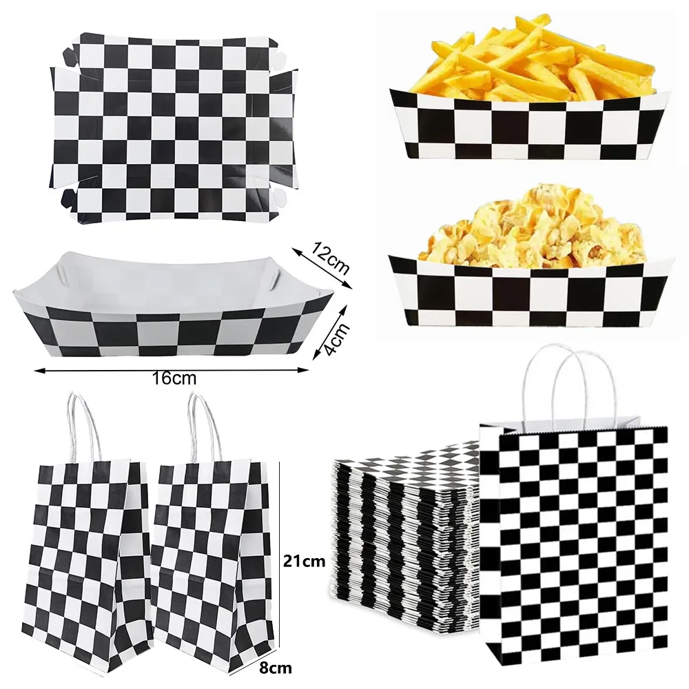 12/18/24 шт. черно-белые клетчатые лотки для еды гоночная вечеринка коробка лодок