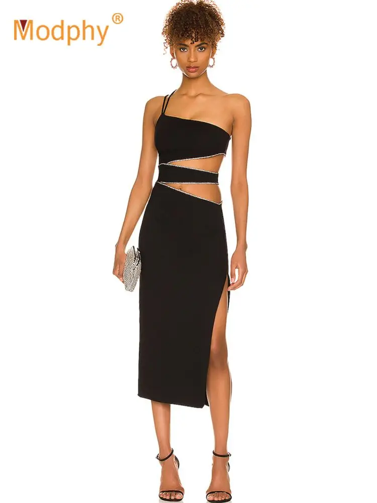 

New Arrivals 2022 Summer Sexy Cutout Diamond Slim Party Midi Dress Women's Spaghetti Strap Fashion Evening Club dress Vestidos