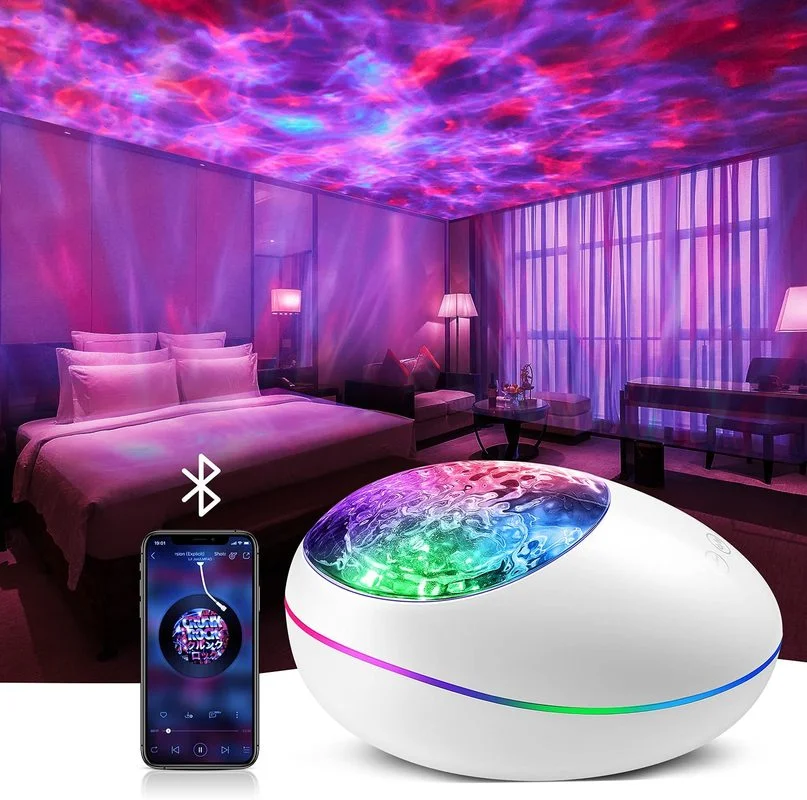 

2022 New Lucky Stone Ocean Wave Projection Night Light Bluetooth Music Player Remote Control Colorful LED Projection Night Light