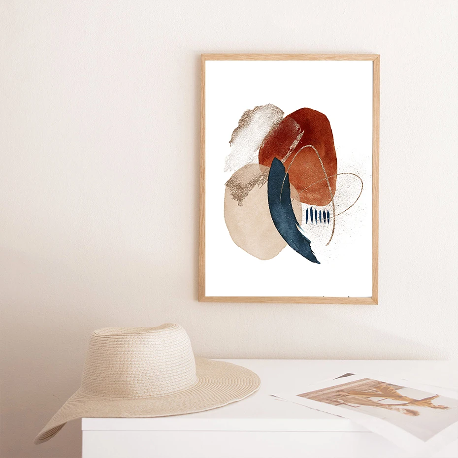 Абстрактный геометрический постер Терракотовая темно-синяя оранжевая стена