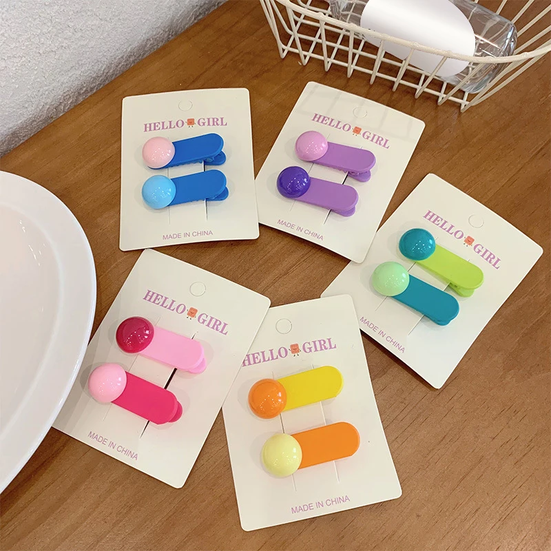 

2Pcs Colorful Dopamine Hair Clips Acrylic Half Round Beads Asymmetrical Duckbill Clip For Women Girls Hair Styling Accessories