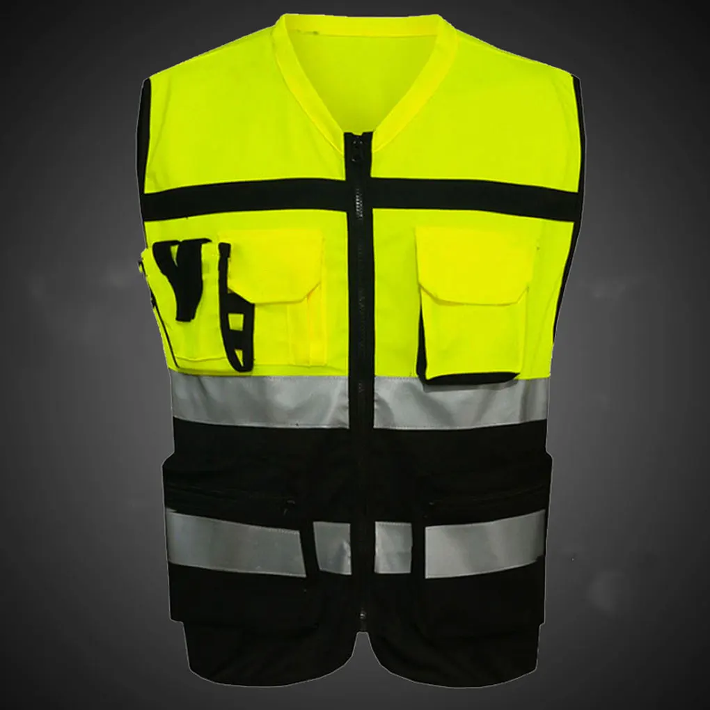 

Reflective Safety Vest High Visibility with Zip Front Pockets Security Cycling Outdoor Construction Jacket Large Size