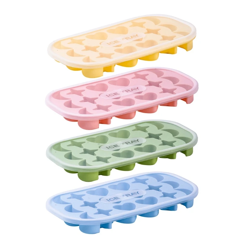 

Ice Cube Molds with Lid Shape of Heart Stars Moon Not Spill Prevent Ice from Odor Durable Food-Grade Silicone Kitchen