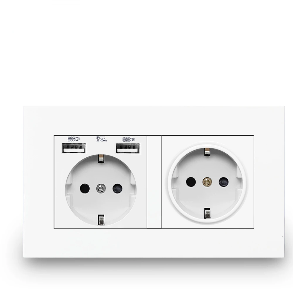 

EU Standard USB Double Outlet,16A Power Panel AC 110~250V 146mm * 86mm,2 Frame