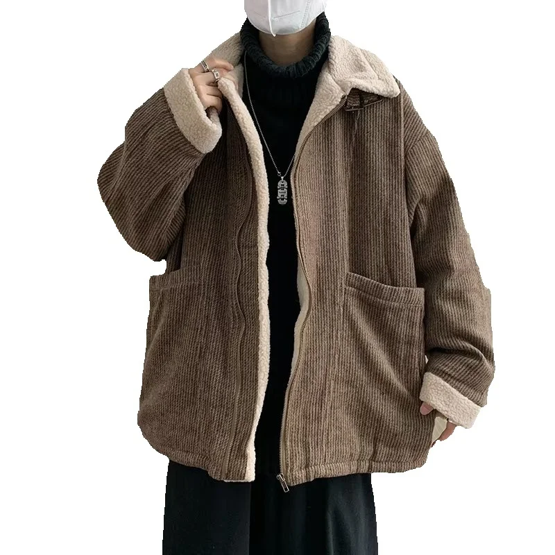 Winter Jacket Men Warm Fashion Retro Thicken Jacket Men Streetwear Korean Loose Thick Short Coat Mens Lamb Fur Jackets M-2XL