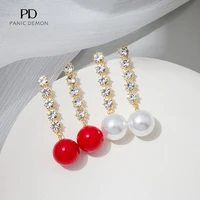 fashion exaggeration luxury sweet pearl long ladies earrings wedding birthday personality face thin red jewelry