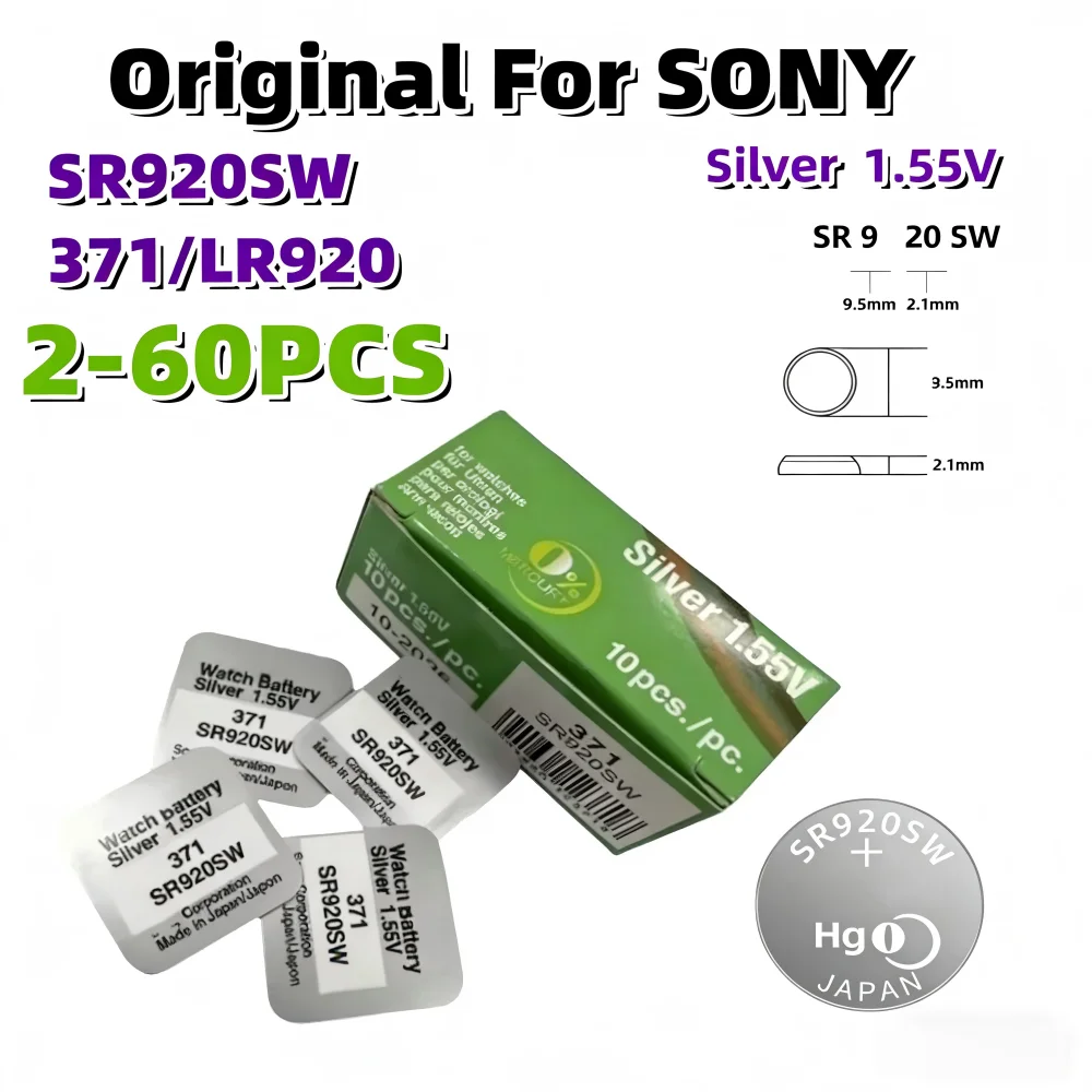 Фото 2-60 шт. оригинальных кнопочных батареек SR920SW для SONY AG6, 371, LR920, SR927, 171, 370, L921, LR69, SR920 для часов, игрушек, пультов ДУ, монетных батареек №1