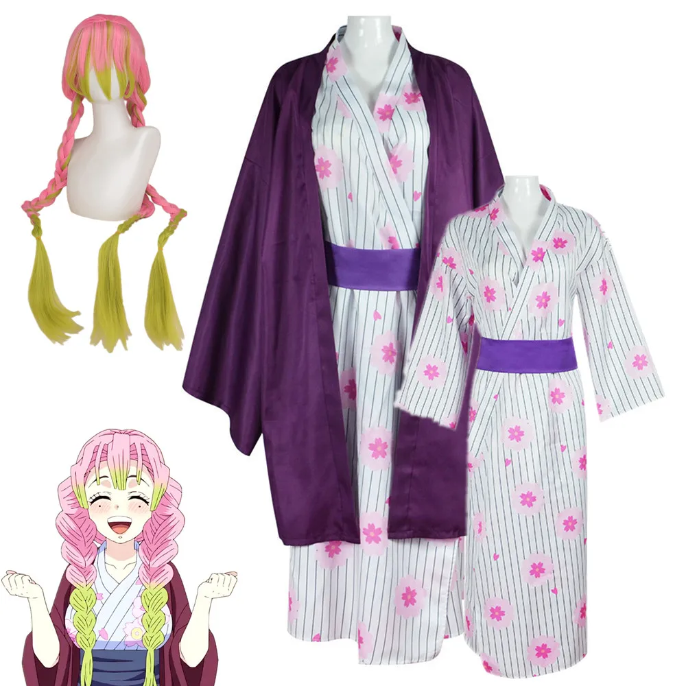 

Kanroji Mitsuri Cosplay Costume Anime Demon Slayers Kimono Outfits Suit Kimetsu No Yaiba Halloween Christmas Party Clothes