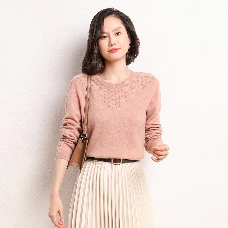 Autumn And Winter New Sweater Women Cashmere Round Neck Hollow Korean Version Of Clothing High-end Comfortable Knitted Pullover