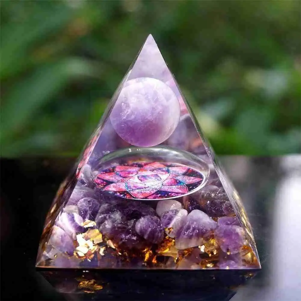 

Ogan Pyramid Hand-decorated Seven Chakras Amethyst Ball Jewelry Tower Pyramid Crystal Universe Crushed Powder Energy Stone Q1g1