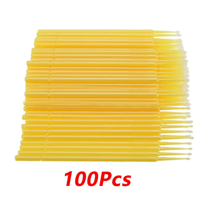 

100 Piece Touch-Up Micro Brushes Large 2mm / Small 1mm Tip - Yellow Plastic Micro Applicator 100mm Car Cleaning Swab Tool