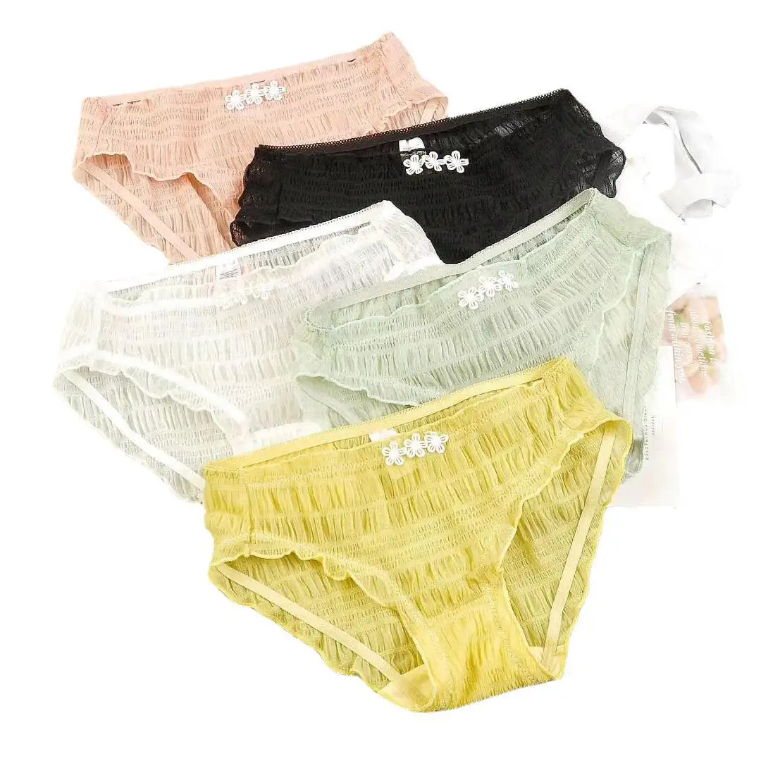 

Японские газовые сексуальные прозрачные трусики с заниженной талией, дышащие женские трусики с цветочным кружевом