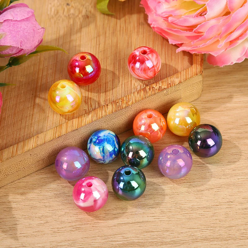 10pcs/bag 16mm Acrylic UV Color Plating Alpine Candy Color Straight Hole Beads for Jewelry Making Supplies