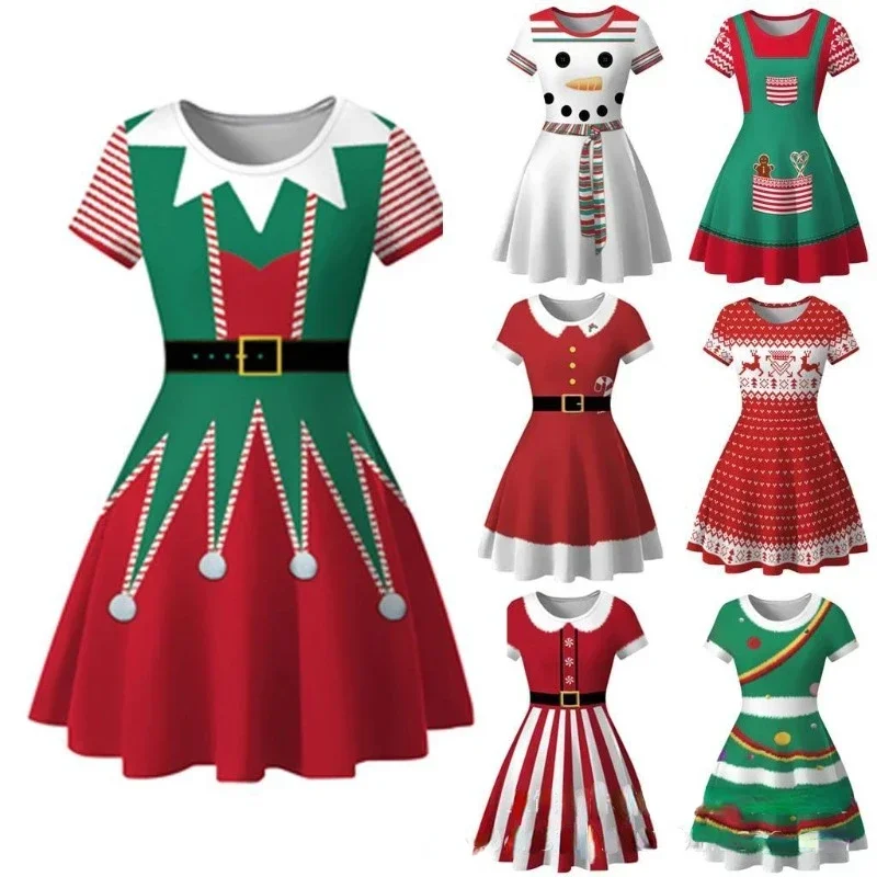 

Europe and America Fashionable Slim Dress for Women New Christmas Clown Digital Print Cos Costume