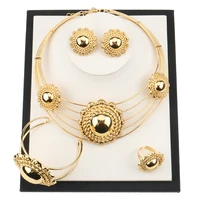 4 pcs dubai gold color jewelry sets for women necklace eearring ring bracelet set for lady wedding accessories bride jewelry set