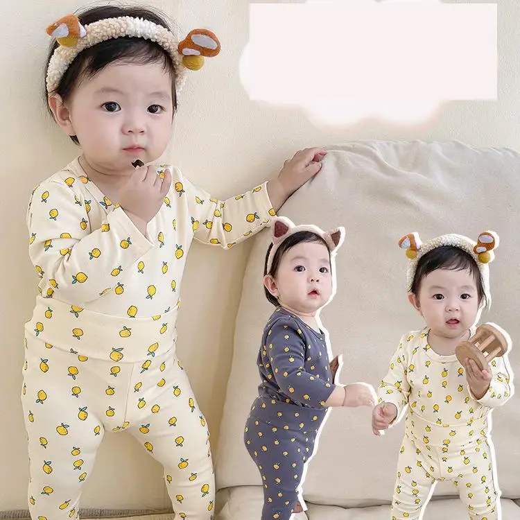 

Pure Cotton Sleepwear Outfits Baby Girls Boys Cute Full Print Two Pieces Suits High Waist Trousers 2022 New Soft Autumn Clothes