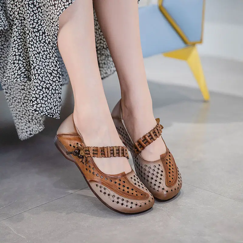 Xiuteng  Cowhide Women's Shoes Spring And Autumn Models 2022 Flat Shoe Bottom Mother Shoes Non-Slip Large Size Cow Leather Shoes