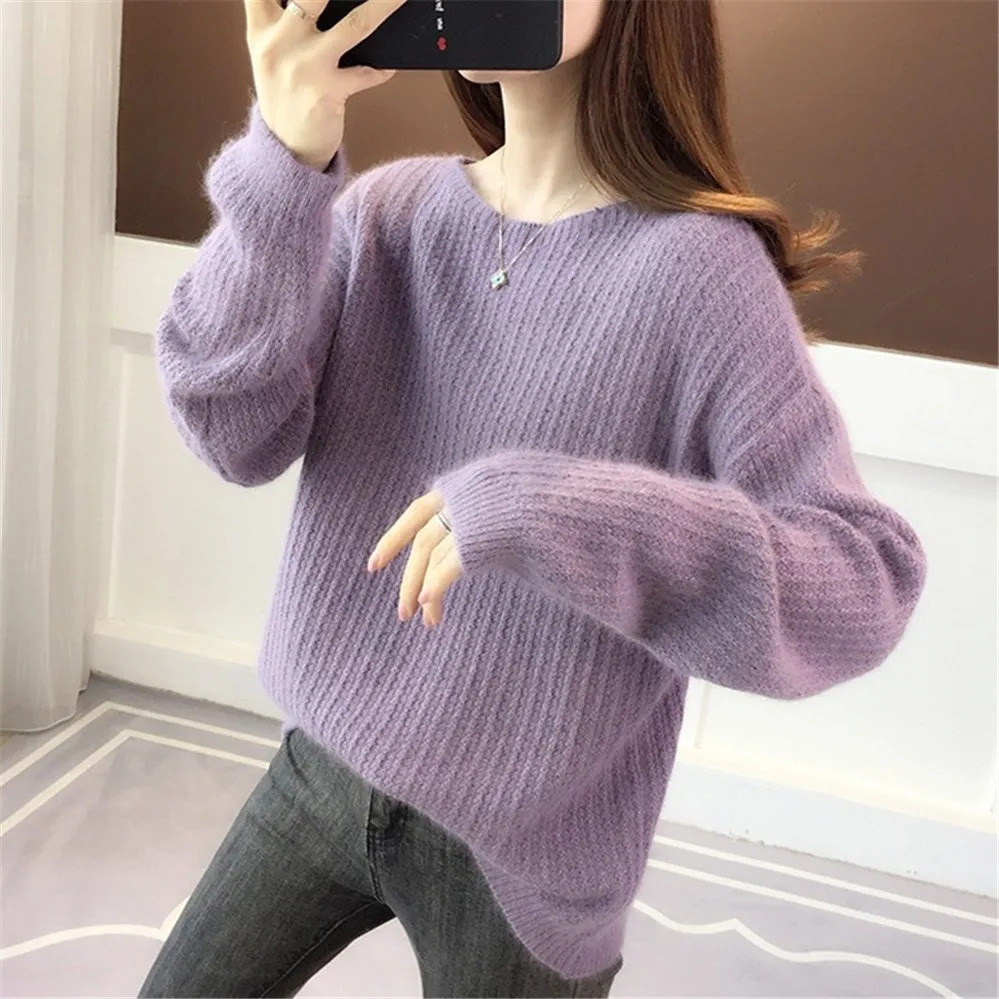 

Autumn Winter O Neck Knitted Sweater Warm Solid Color Pullover Women's Female Minimalist Long Sleeve Straight Jumper Sweet Tops