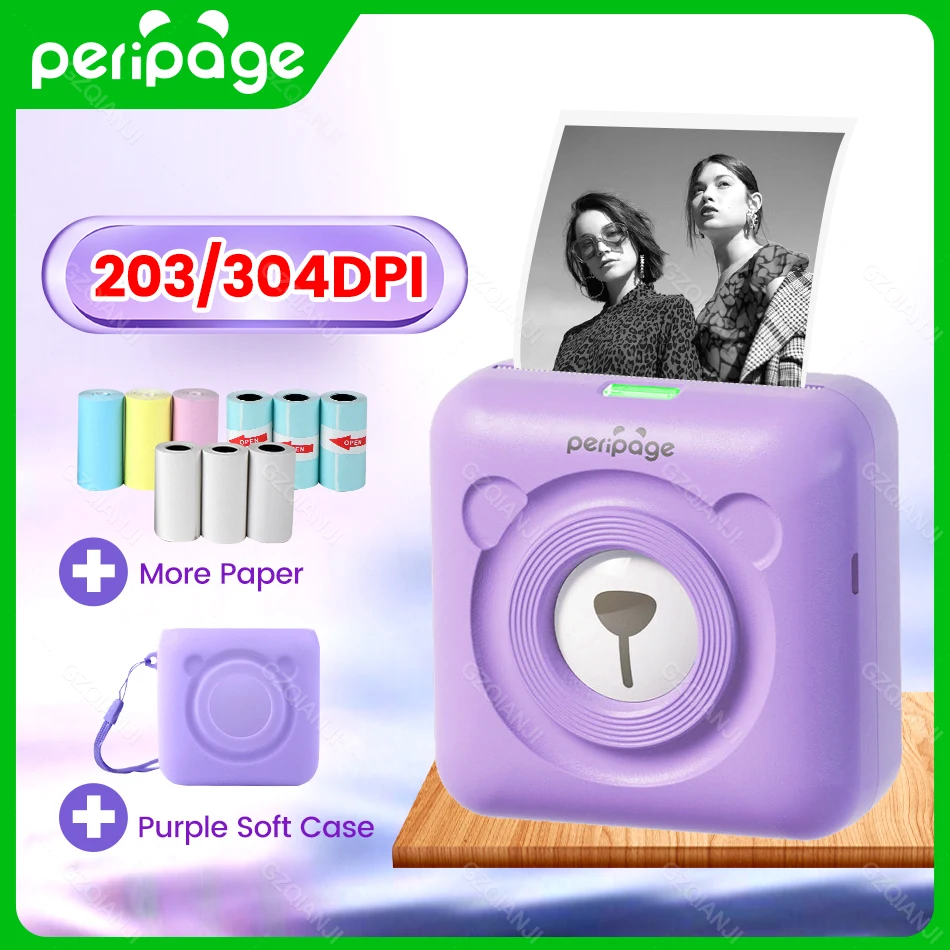 

203dpi 304dpi Mini Pocket Printer Peripage A6 Thermal Photo Bluetooth Maker Purple Color Mobile Android IOS Regalo Gift Paper
