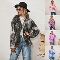 new tie dye print double sided plush long sleeve double breasted thick jacket