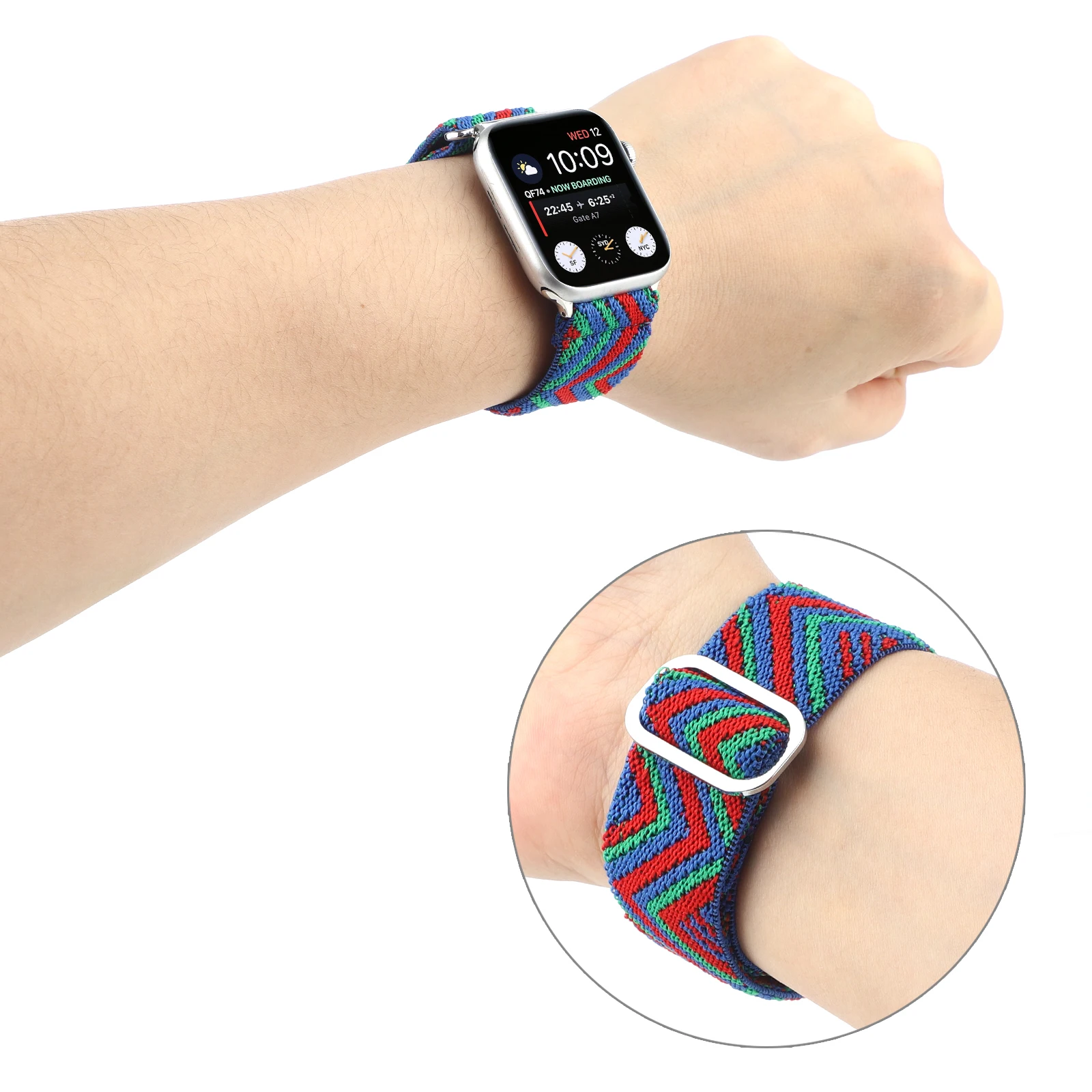Elastic Strap for Apple Watch band Braided Pattern fabric chain for Iwatch87654321SE metal button National style40 41 42 44 45mm