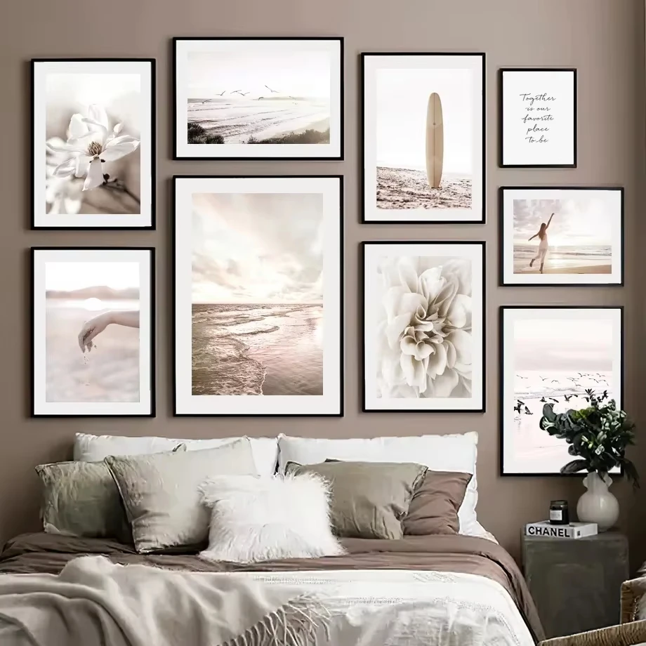 Бежевая пляжная девушка доска для серфинга Орхидея Чайка цитаты настенное