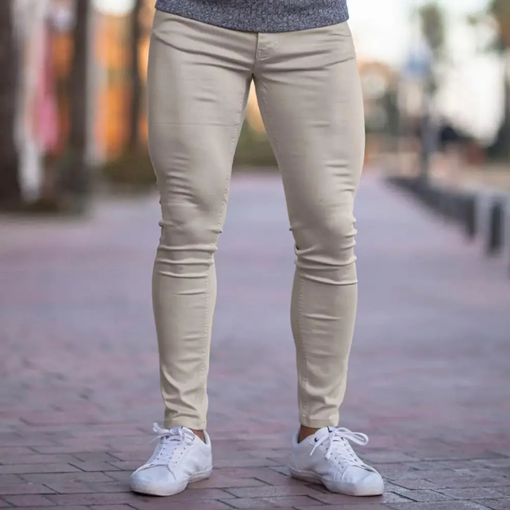 

Soft Men Trousers Breathable Slim Fit Men's Ankle-length Pants for Daily Commuting with Mid-waist Button Zipper Closure Soft